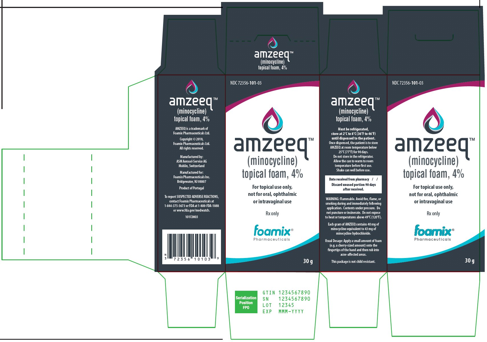 Amzeeq (minocycline) topical foam, 4% carton label