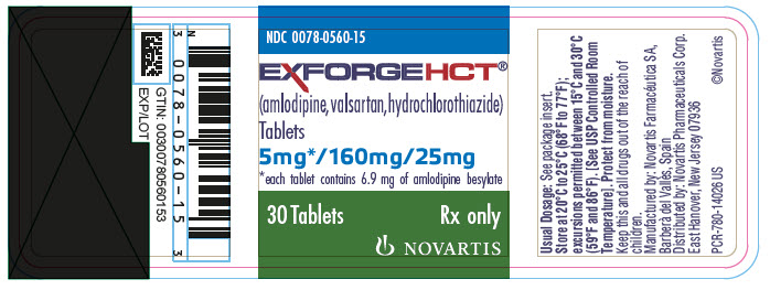 PRINCIPAL DISPLAY PANEL
							NDC 0078-0560-15
							EXFORGE HCT®
							(amlodipine, valsartan, hydrochlorothiazide)
							Tablets
							5 mg* / 160 mg / 12.5 mg
							*each tablet contains 6.9 mg of amlodipine besylate
							30 Tablets
							Rx only
							NOVARTIS
							