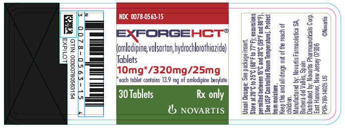 PRINCIPAL DISPLAY PANEL
							NDC 0078-0563-15
							EXFORGE HCT®
							(amlodipine, valsartan, hydrochlorothiazide)
							Tablets
							10 mg* / 320 mg / 25 mg
							*each tablet contains 13.9 mg of amlodipine besylate
							30 Tablets
							Rx only
							NOVARTIS
							