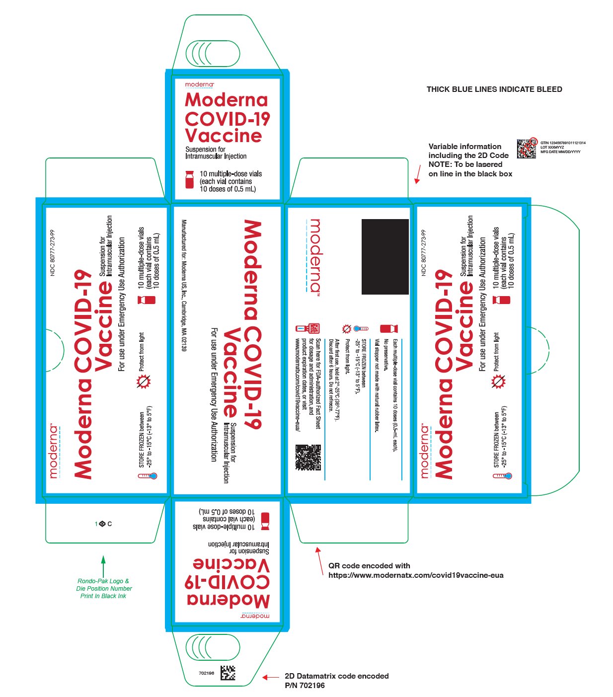 Moderna COVID-19 Vaccine Suspension for Intramuscular Injection for use under Emergency Use Authorization Carton Label