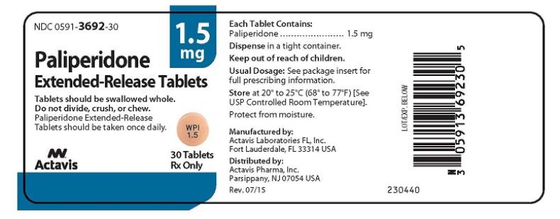 PRINCIPAL DISPLAY PANEL NDC 0591-3692-30 Paliperidone Extended-Release Tablets 1.5 mg 30 Tablets Rx Only