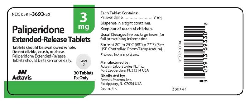 PRINCIPAL DISPLAY PANEL NDC 0591-3693-30 Paliperidone Extended-Release Tablets 3 mg 30 Tablets Rx Only