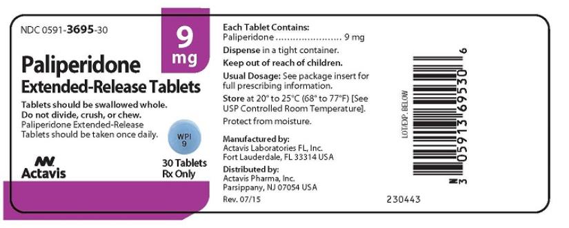 PRINCIPAL DISPLAY PANEL NDC 0591-3695-30 Paliperidone Extended-Release Tablets 9 mg 30 Tablets Rx Only