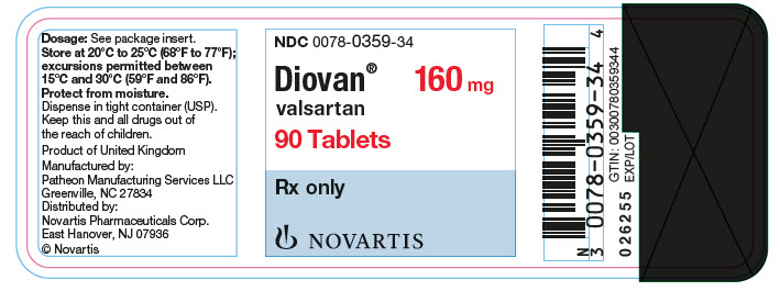 PRINCIPAL DISPLAY PANEL
								NDC 0078-0359-34
								Diovan®
								valsartan
								160 mg
								90 Tablets
								Rx only		
								NOVARTIS