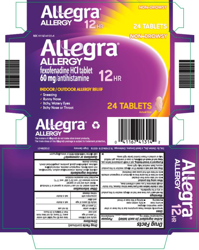 PRINCIPAL DISPLAY PANEL
NDC 41167-4131-4
Allegra
ALLERGY
60 mg/ antihistamine
12 HR
24 TABLETS
