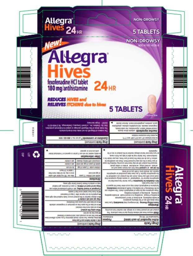 Allegra
Hives
fexofenadine HCI tablet
180 mg/antihistamine
24 HR
5 TABLETS

