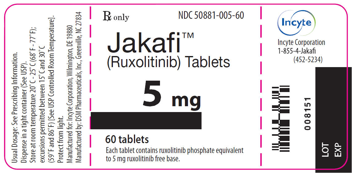 Jakafi (Ruxolitinib) 5mg Tablets - 60 Tablet Bottle Label