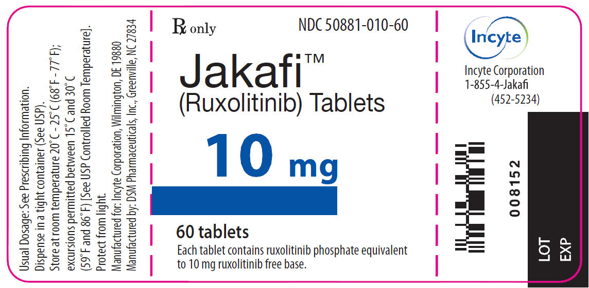 Jakafi (Ruxolitinib) 10mg Tablets - 60 Tablet Bottle Label