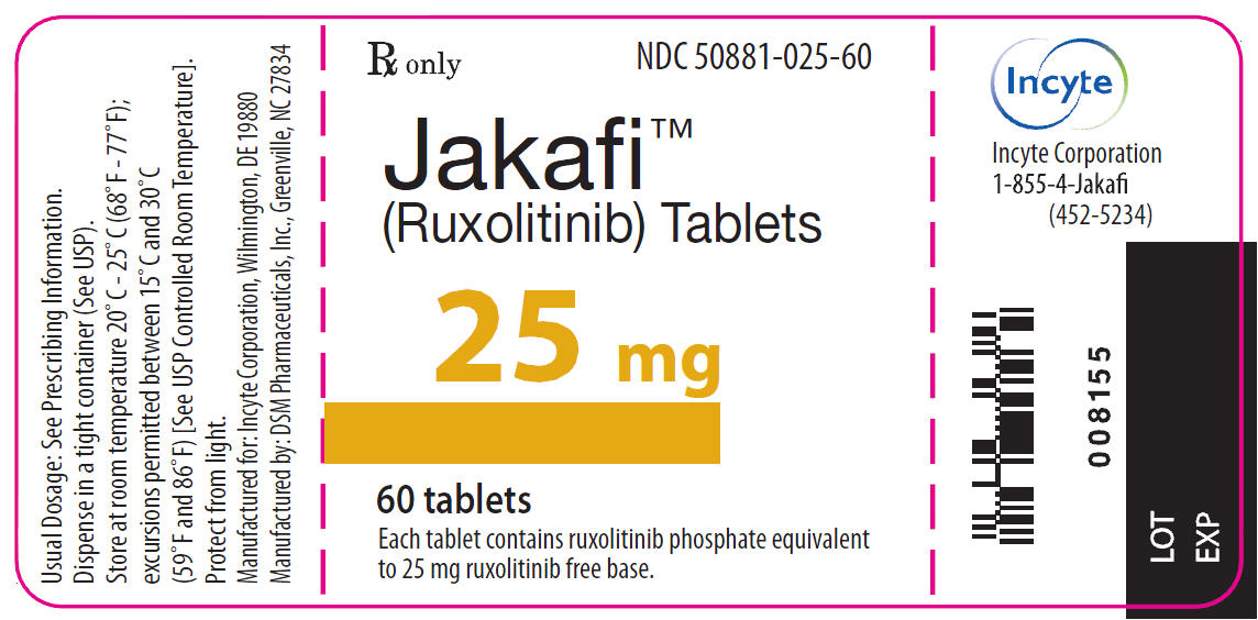 Jakafi (Ruxolitinib) 25mg Tablets - 60 Tablet Bottle Label