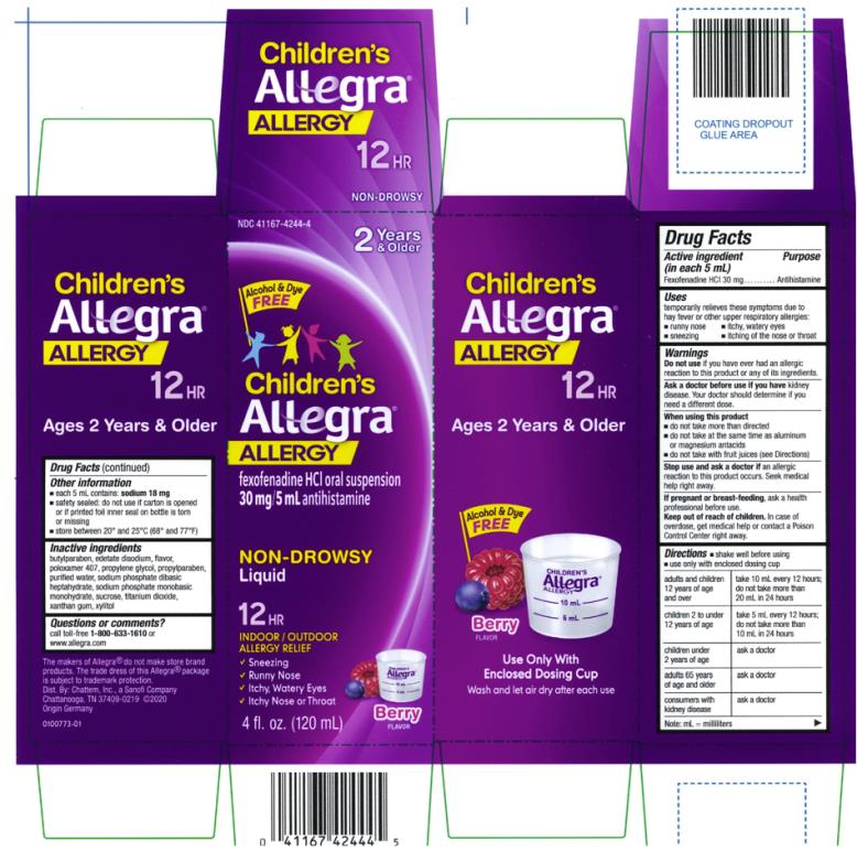 PRINCIPAL DISPLAY PANEL
NDC 41167-4244-4
Children’s 
Allegra® 
ALLERGY
fexofenadine HCI 
oral suspension 
12 HR
30 mg/5 ml antihistamine
