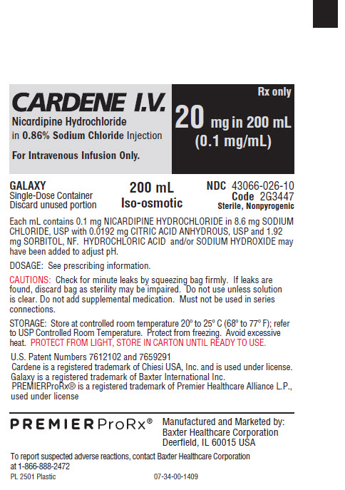 Cardene Representative 20 mg Container Label 1 of 2  NDC 43066-026-10