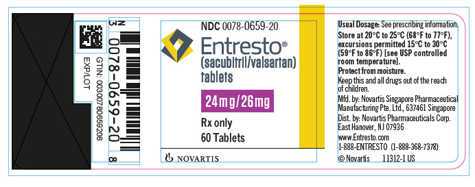 PRINCIPAL DISPLAY PANEL
								NDC 0078-0659-20
								Entresto®
								(sacubitril/valsartan) tablets
								24 mg / 26 mg
								Rx only
								60 Tablets
								NOVARTIS