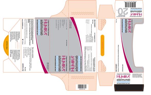 NDC 0074-9374-71 
NOT FOR SALE
2 Single-Dose Prefilled Syringes
HUMIRA®
adalimumab 
20 mg/0.4 mL Syringe
FOR SUBCUTANEOUS USE ONLY
ATTENTION PHYSICIAN: Each patient is required to receive the enclosed Medication Guide.
Needle Cover for Syringe May Contain Dry Natural Rubber.
The entire carton is to be dispensed as a unit. Return to physician if dose tray seal is broken or missing. 
This carton contains:
• 2 dose trays (each containing 1 single-dose prefilled syringe with 1/2 inch length fixed needle)
• 2 alcohol preps
• 1 Medication Guide
• 1 package insert
• 1 Instructions for Use
www.HUMIRA.com
Rx only
abbvie
