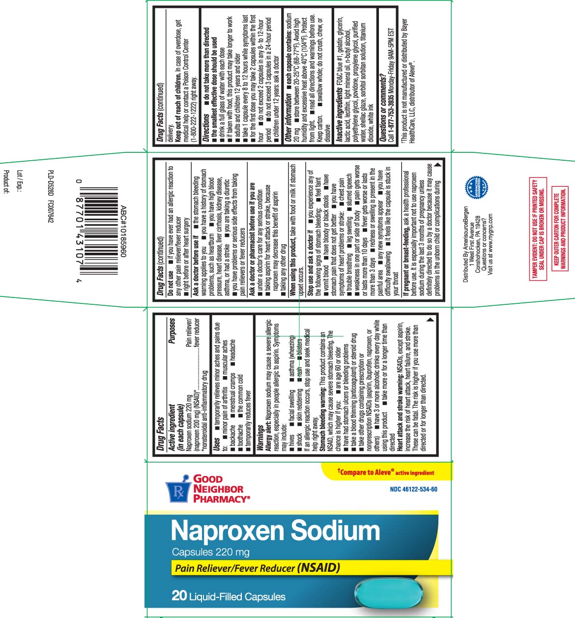 Naproxen Sodium 220 mg (naproxen 200 mg ) (NSAID)* *nonsteroidal anti-inflammatory drug