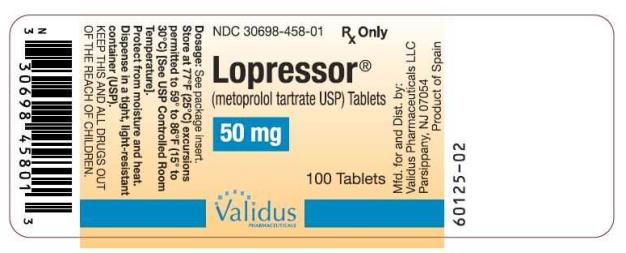 NDC 30698-459-01
Lopressor
(metoprolol tartrate USP) Tablets
100 mg
100 Tablets
Rx Only
