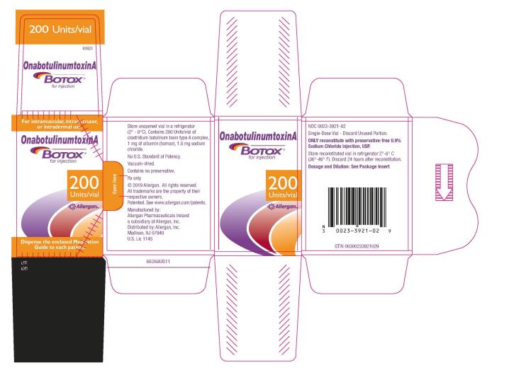 PRINCIPAL DISPLAY PANEL
NDC 0023-3921-02

Onabotulinumtoxin A
BOTOX
for injection
200 Units/Vial
