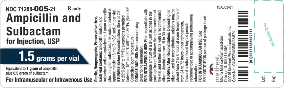 Principal Display Panel – Ampicillin and Sulbactam for Injection, USP 1.5 gram Vial Label