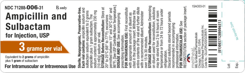 Principal Display Panel – Ampicillin and Sulbactam for Injection, USP 3 gram Vial Label