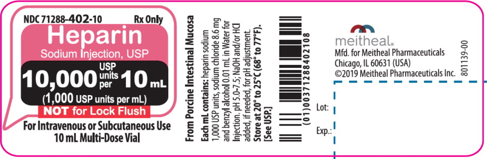 Principal Display Panel – Heparin Sodium Injection, USP 10,000 USP units per 10 mL Vial Label