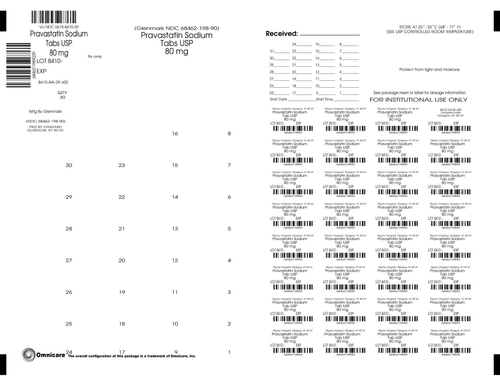 Pravastatin 80mg bingo card label