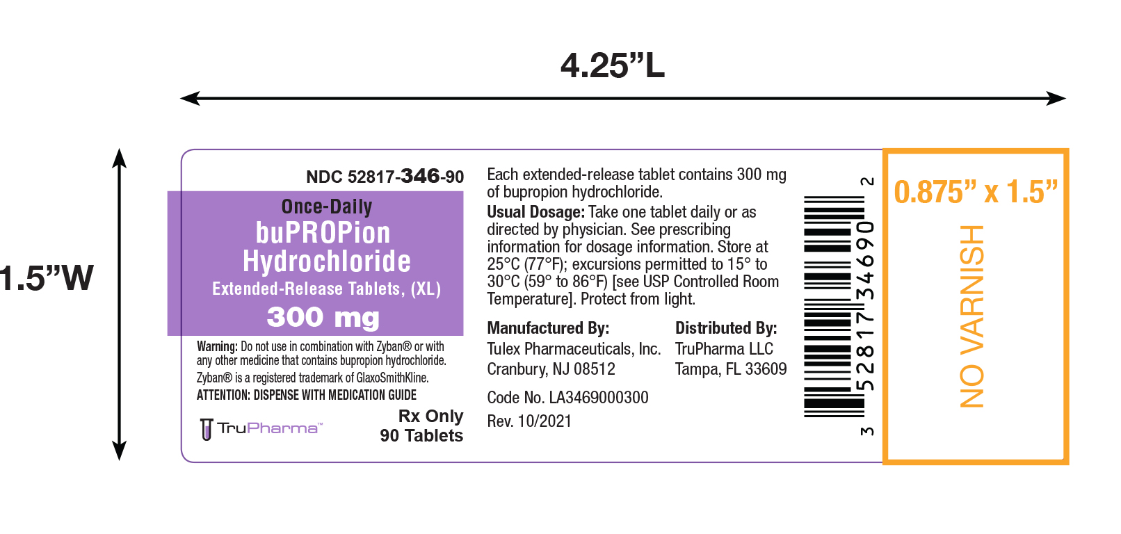 Bupropion HCL ER Tab 300 mg 90 count