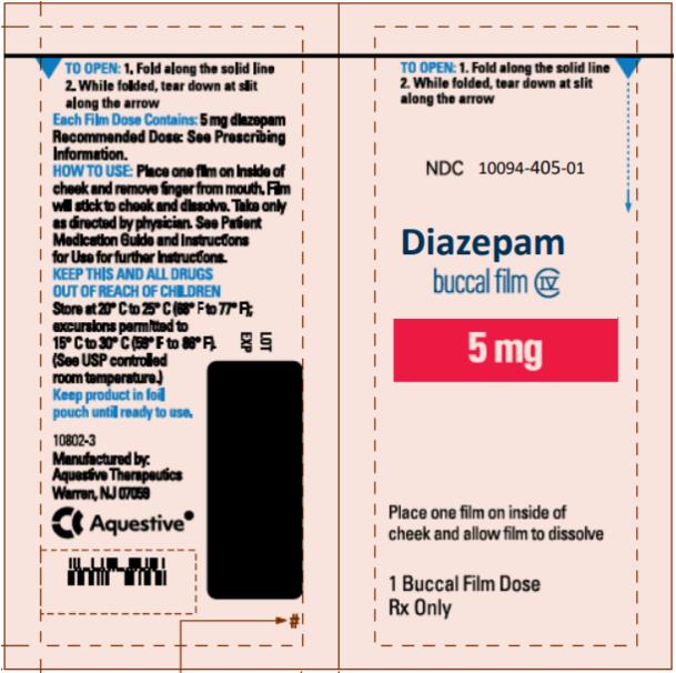 PRINCIPAL DISPLAY PANEL
NDC 10094-405-01
Diazepam
buccal film
5 mg
1 Buccal Film Dose
Rx Only
