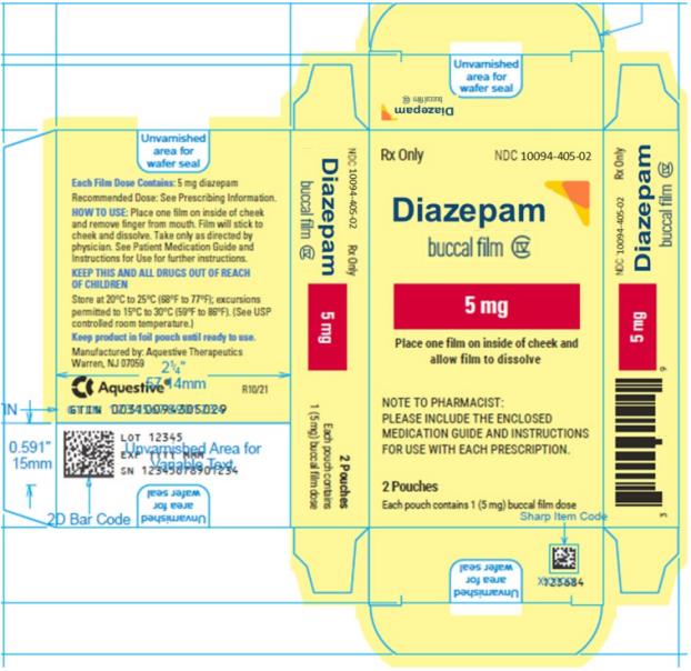 PRINCIPAL DISPLAY PANEL
Rx Only
NDC 10094-405-02
Diazepam
buccal film
5 mg
2 Pouches
Each pouch contains 1 (5 mg) buccal film dose
