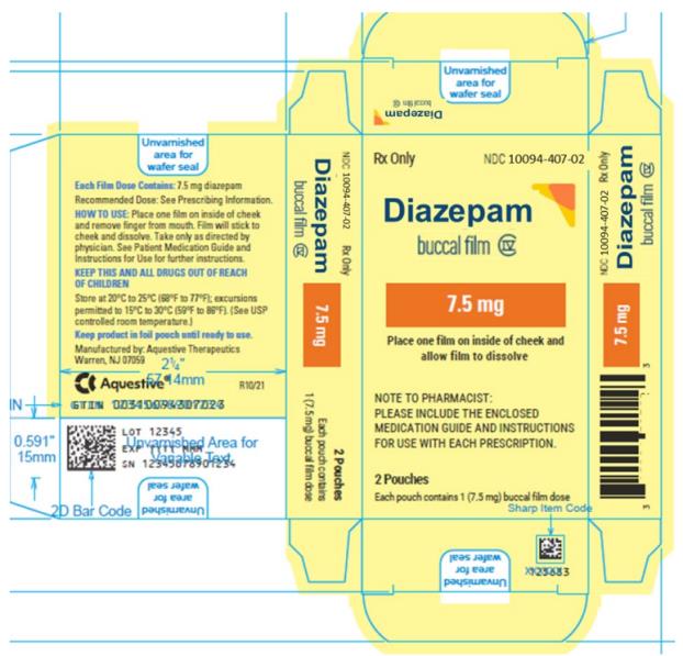 PRINCIPAL DISPLAY PANEL
Rx Only
NDC 10094-407-02
Diazepam
buccal film
7.5 mg
2 Pouches
Each pouch contains 1 (7.5 mg) buccal film dose
