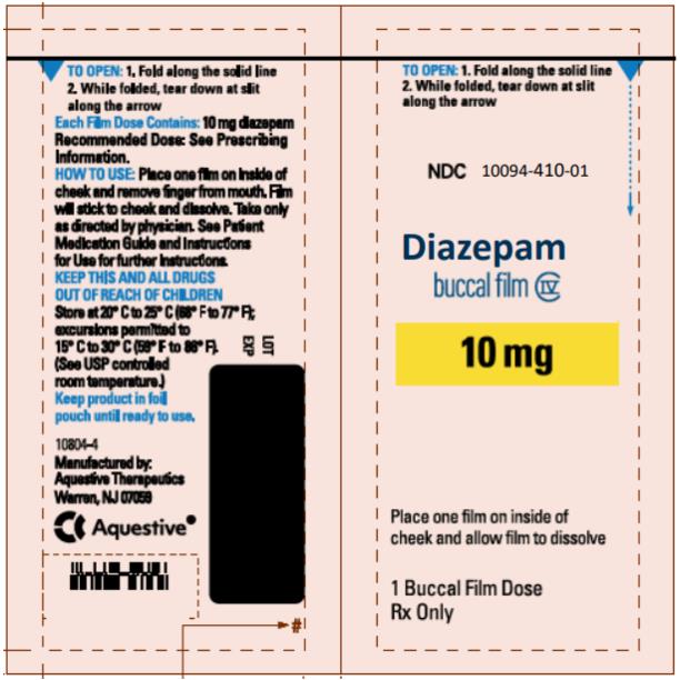 PRINCIPAL DISPLAY PANEL
NDC 10094-410-01
Diazepam
buccal film
10 mg
1 Buccal Film Dose
Rx Only
