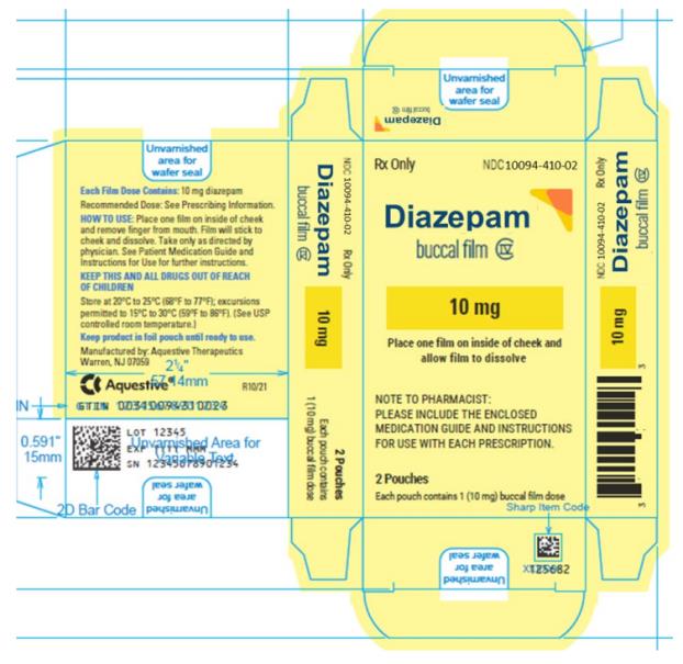 PRINCIPAL DISPLAY PANEL
Rx Only
NDC 10094-410-02
Diazepam
buccal film
10 mg
2 Pouches
Each pouch contains 1 (10 mg) buccal film dose
