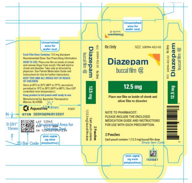 PRINCIPAL DISPLAY PANEL
Rx Only
NDC 10094-412-02
Diazepam
buccal film
12.5 mg
2 Pouches
Each pouch contains 1 (12.5 mg) buccal film dose
