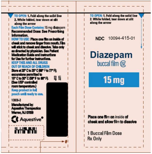 PRINCIPAL DISPLAY PANEL
NDC 10094-415-01
Diazepam
buccal film
15 mg
1 Buccal Film Dose
Rx Only
