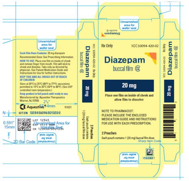 PRINCIPAL DISPLAY PANEL
Rx Only
NDC 10094-420-02
Diazepam
buccal film
20 mg
2 Pouches
Each pouch contains 1 (20 mg) buccal film dose
