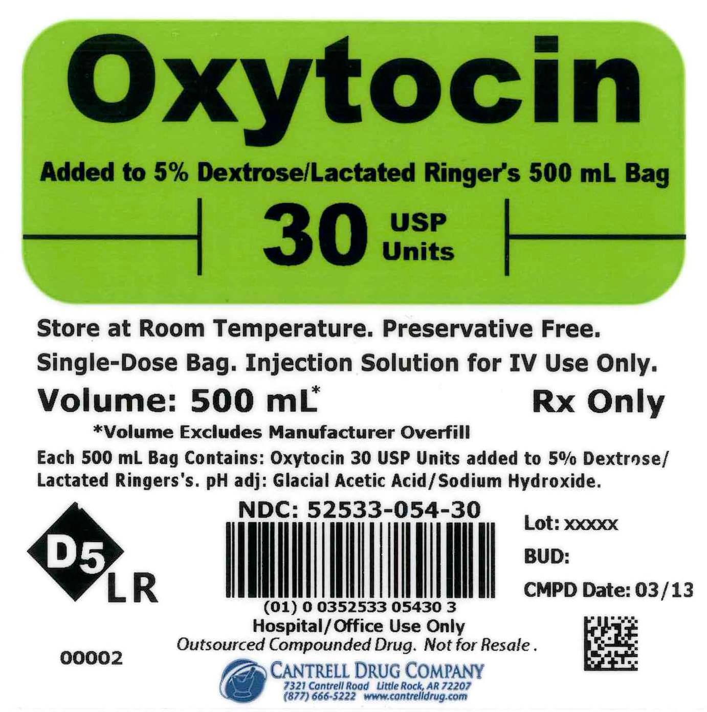 Oxytocin 30 USP Units Added to 5% Dextrose/Lactated Ringer's 500 mL Bag