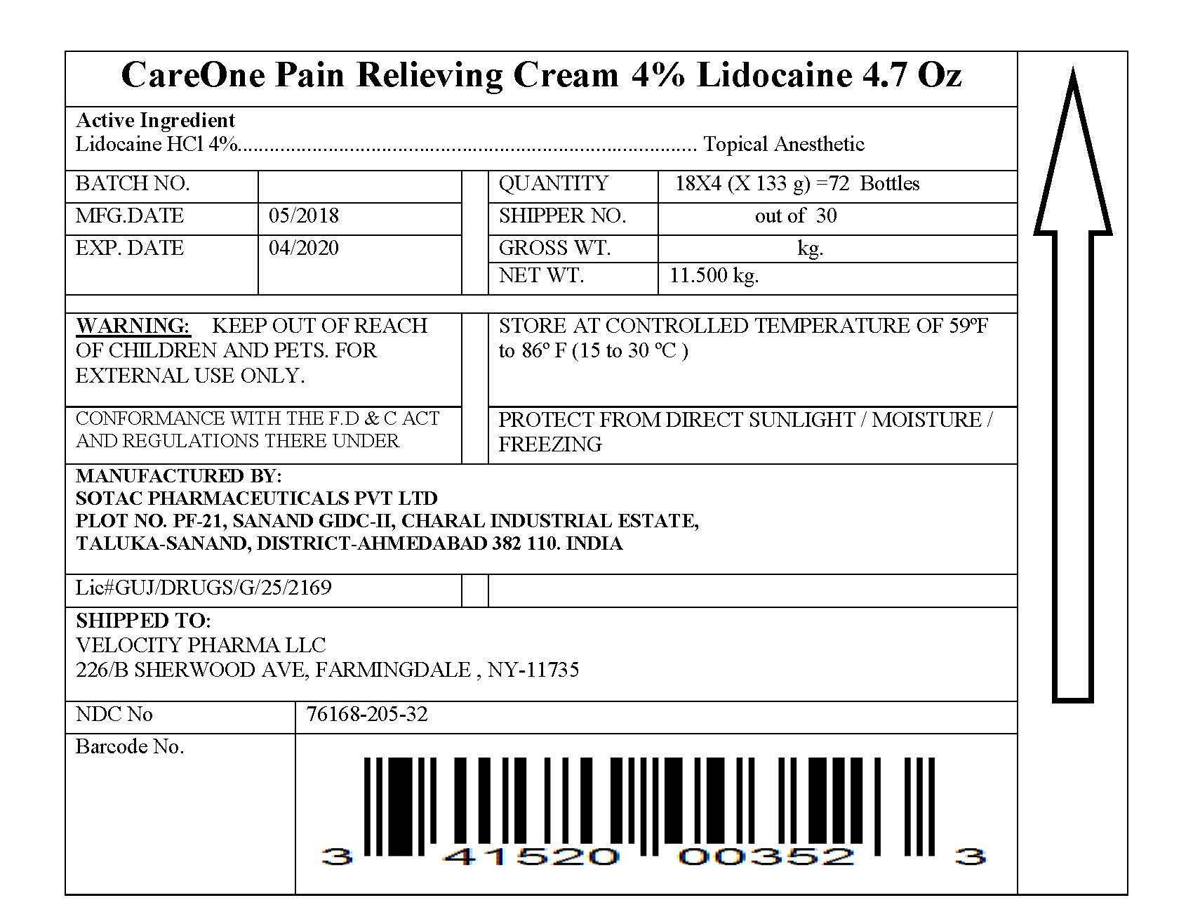 Lidocaine Pain Relieving Creme- Careone