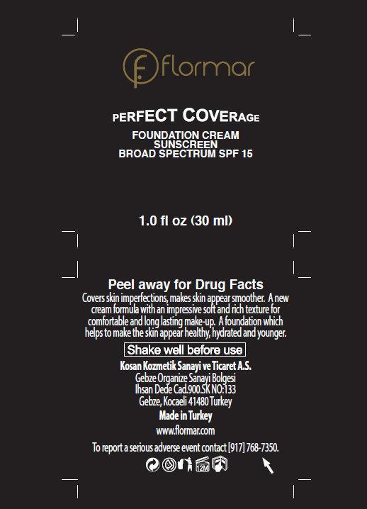 flormar PERFECT COVERAGE FOUNDATION CREAM SUNSCREEN BROAD SPECTRUM SPF 15  105 Porcelain Ivory