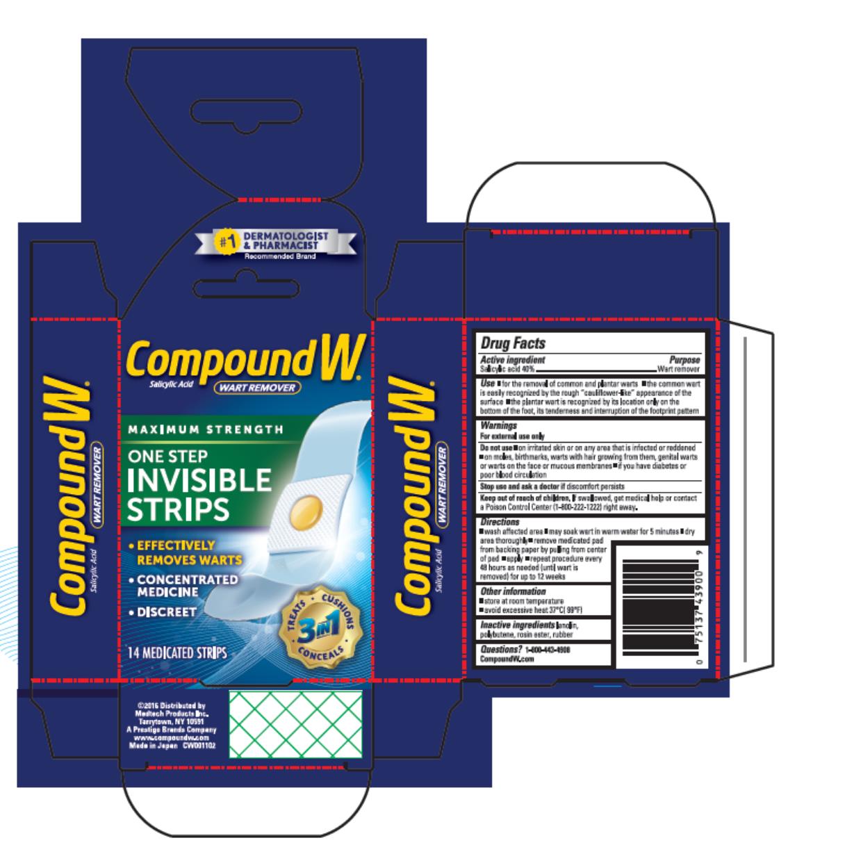 Compound W One Step Max Strength Invisible Wart Remover Strips, 14 ct -  Baker's