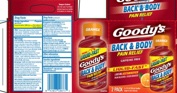 PRINCIPAL DISPLAY PANEL
Goody’s
Back & Body
Pain Relief
1,000 MG Acetaminophen
Pain Reliever/ Fever Reducer
2 FL OZ (60 mL)
