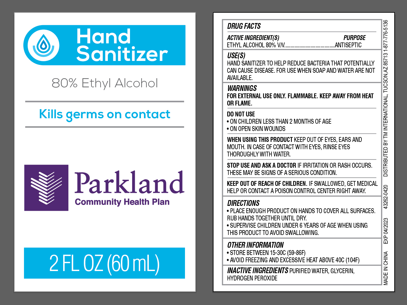 Hand Sanitizer Bottle 60ml Parkland