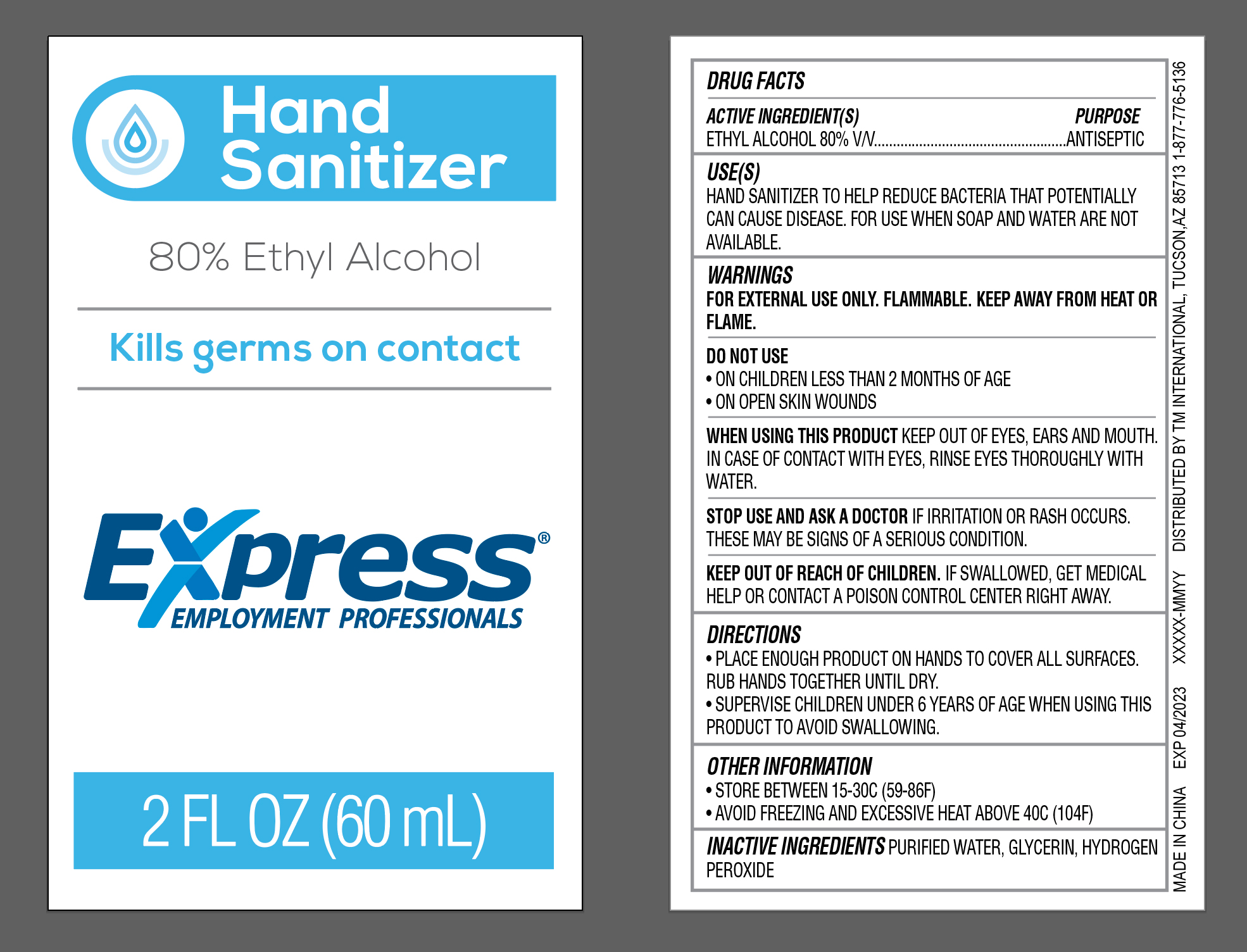 Hand Sanitizer Bottle Express Employment 60ml