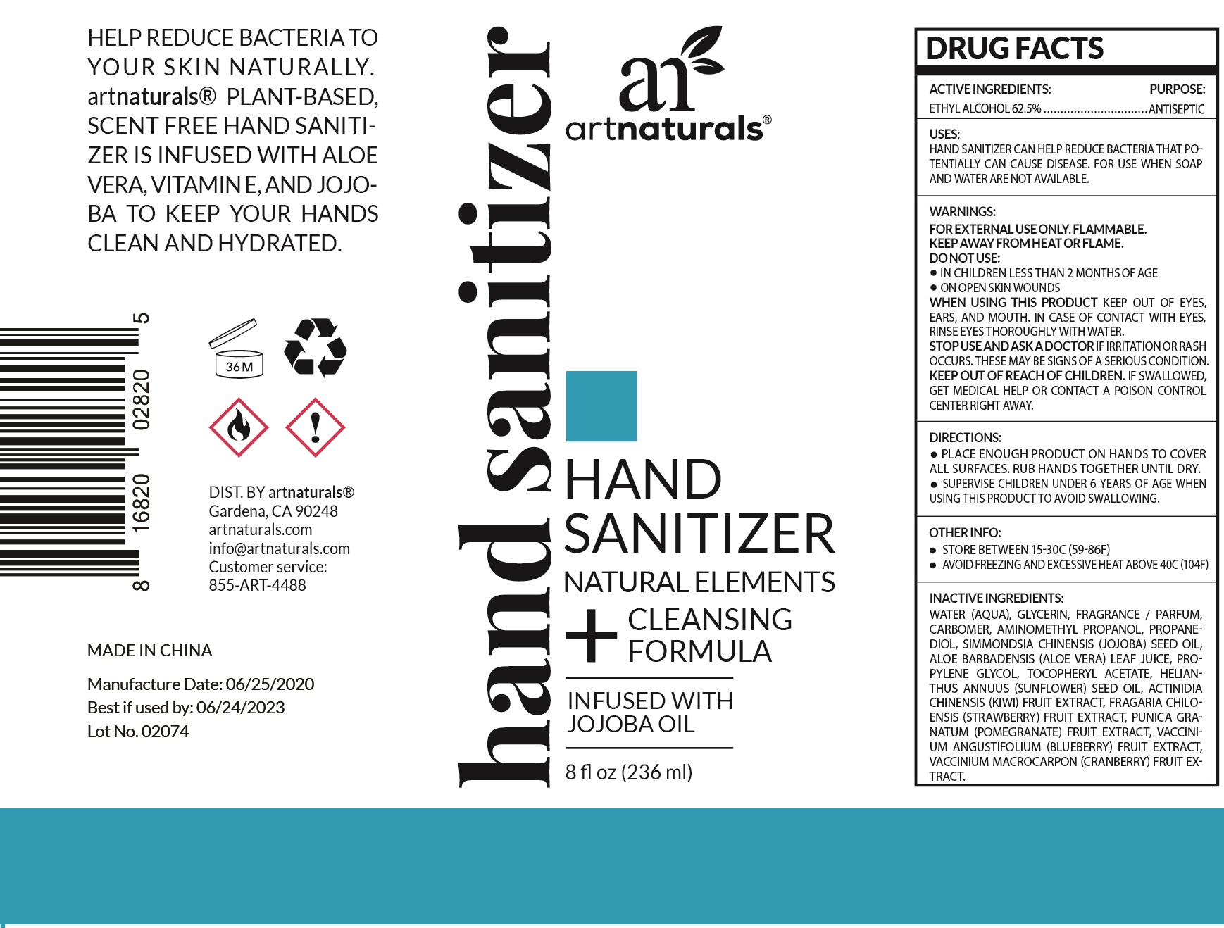 Art Naturals Hand Sanitizer, Scent Free, 8 fl oz/236 mL