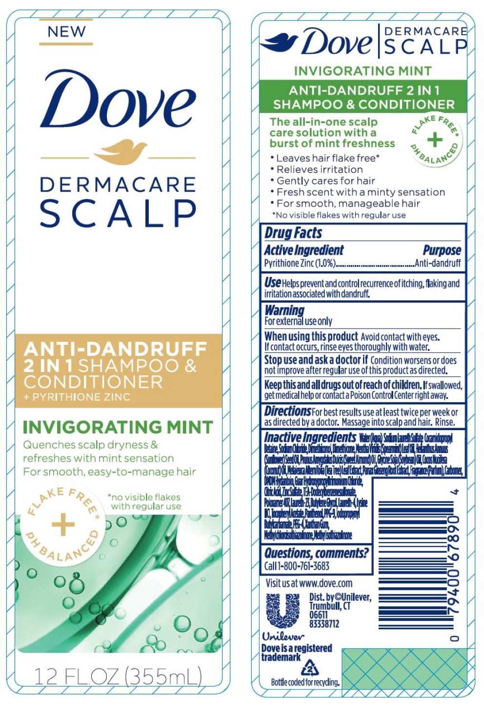 Dove Dermacare Scalp Invigorating Mint 2 In Shampoo Conditioner