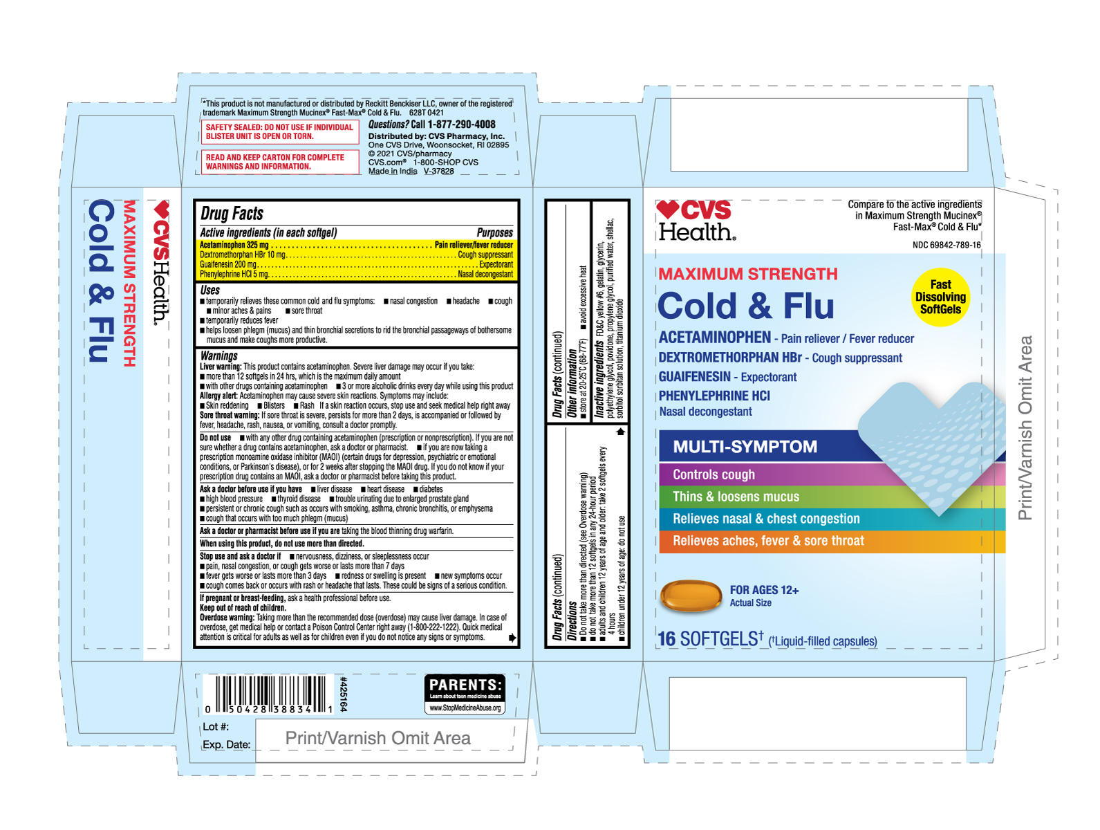 Maximum strength cold and flu - cvs - 16s -carton