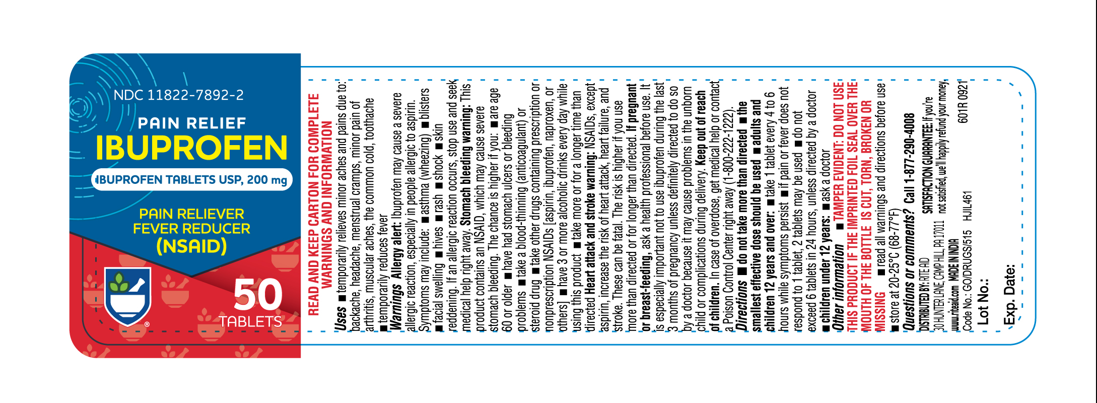 601R-Rite Aid-Ibuprofen 200mg round (brown)-bottle label-50s