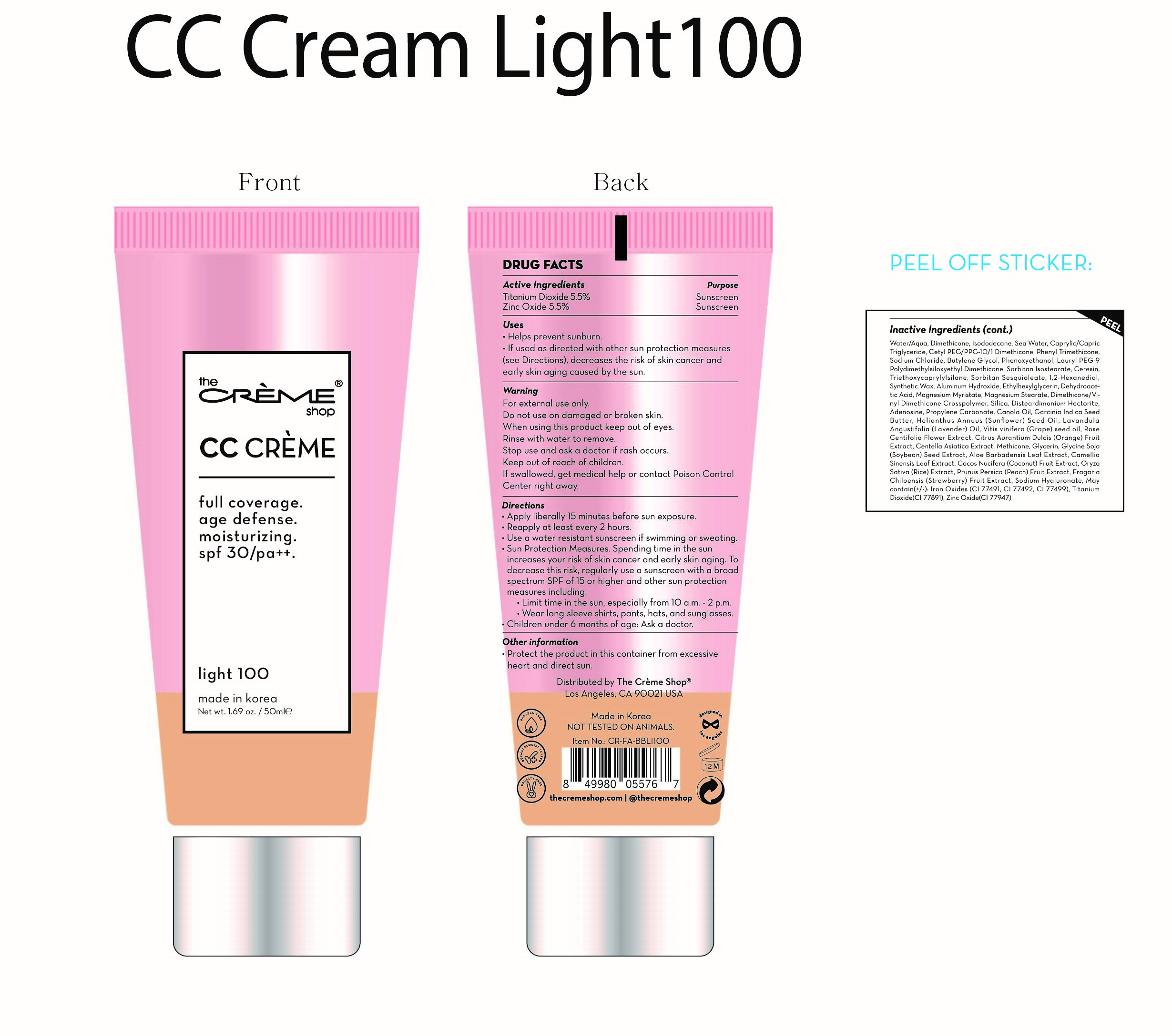 50ml NDC: 81123-303 CC Cream Full Coverage Age Deffence Moisturizing SPF30/PA++ Light100
