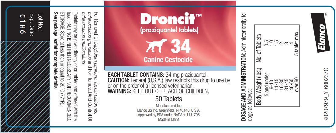 Elanco™ DroncitTM (praziquantel tablets) 34 Canine Cestocide