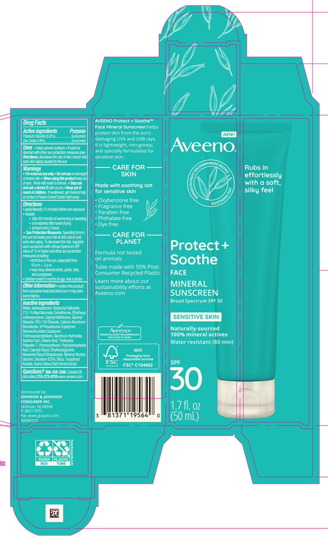 Aveeno Protect Plus Soothe Face Mineral Sunscreen SPF 30