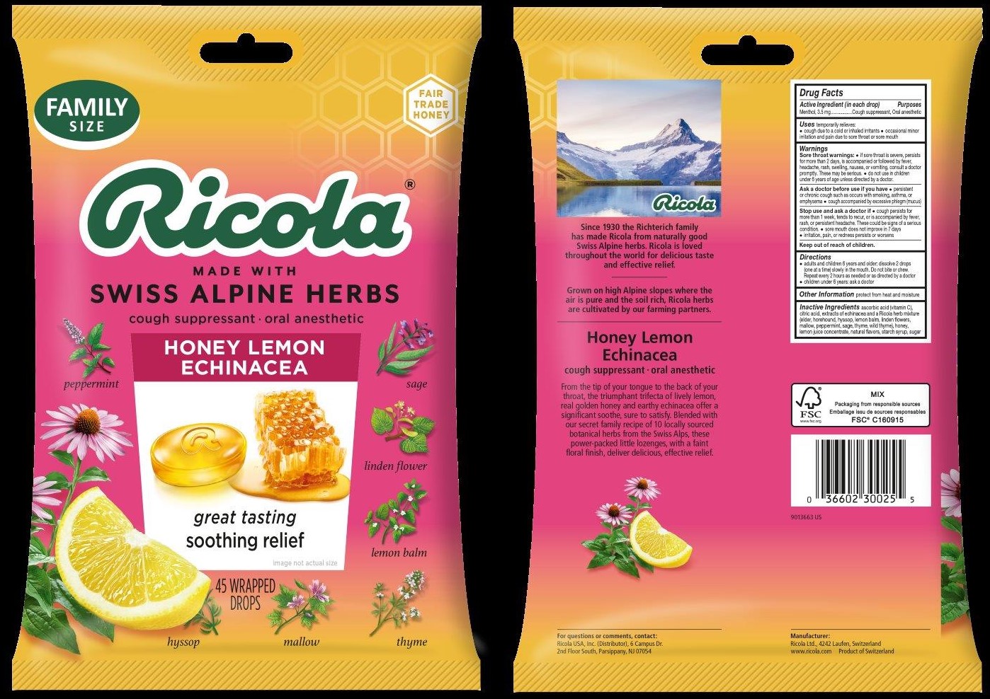 Ricola Throat Drops Honey Lemon with Echinacea