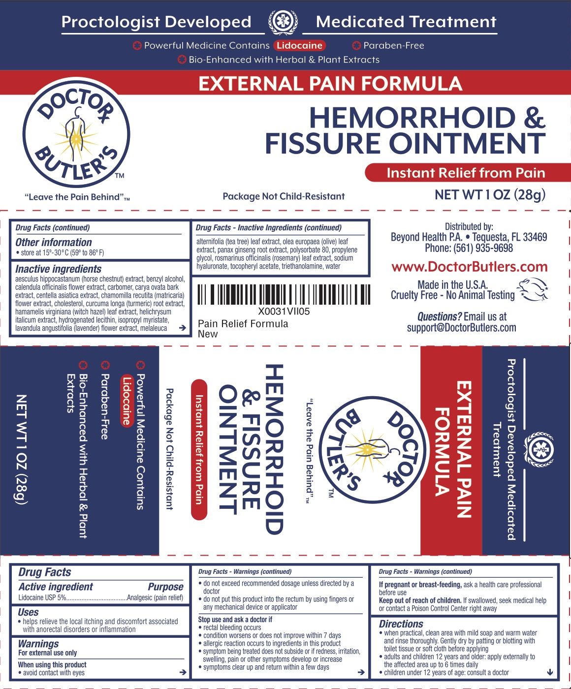 Doctor Butler's Hemorrhoid & Fissure Ointment External Pain Formula