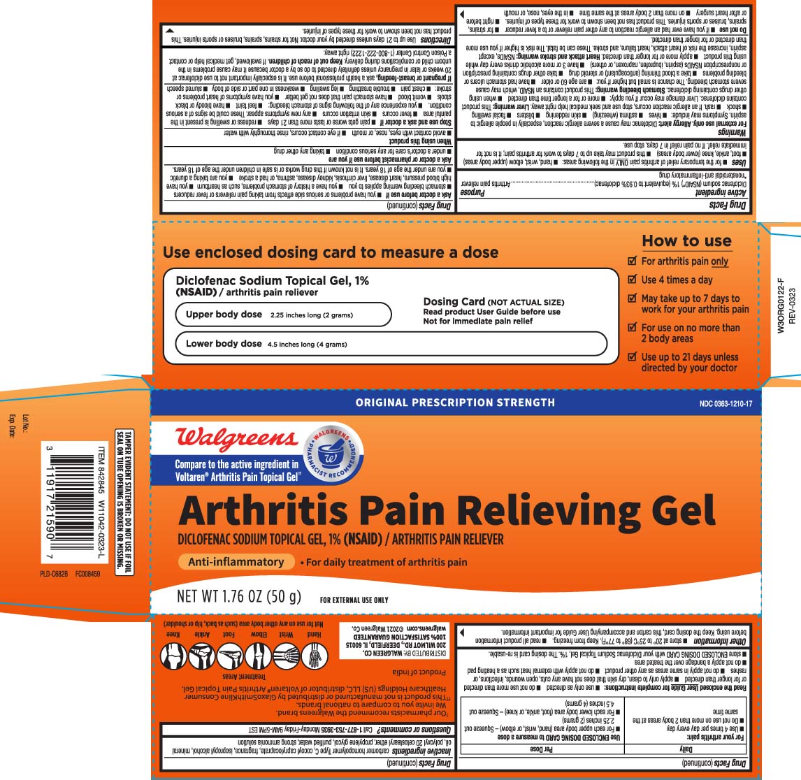 Walgreens Arthritis Pain Relieving Gel, Diclofenac Sodium Gel 1%, 50 Grams